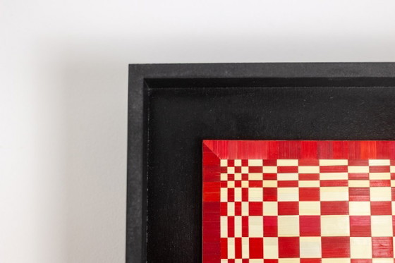 Image 1 of Pair of panels in red and gold straw marquetry. Contemporary.