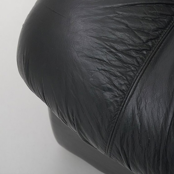 Image 1 of Modulaire fauteuils van zwart leer, jaren 70