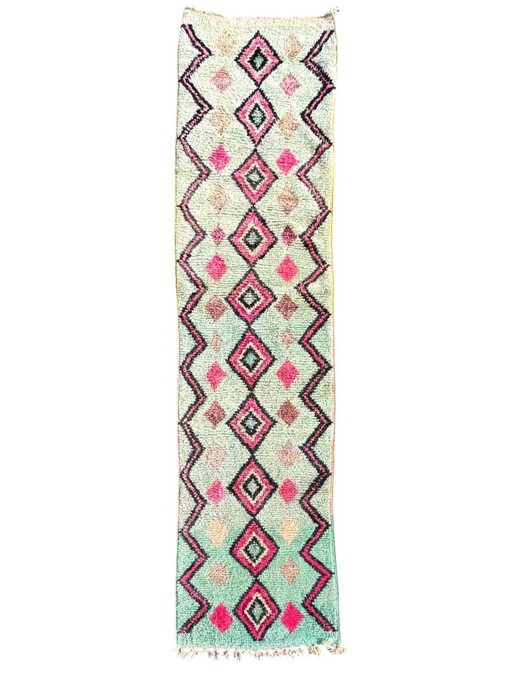 Boujad Runner Rug – 75x370 cm Moroccan Pastel Wool Hallway Carpet 