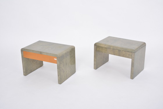 Image 1 of Mid-Century Modern Bedside Tables Made of Lacquered Goat Skin by Aldo Tura