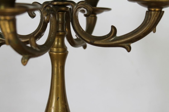 Image 1 of Candeliere a 5 bracci, in ottone, stile barocco provenzale vintage anni Cinquanta