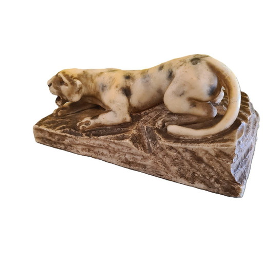 French Alabaster Art Deco Prowling Tiger