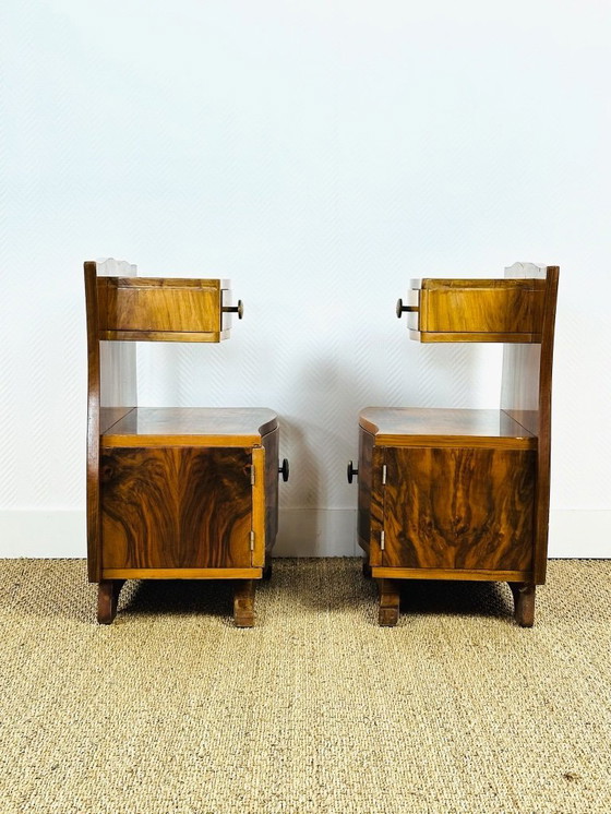 Image 1 of Pair of Art Deco bedside tables in walnut, 1940