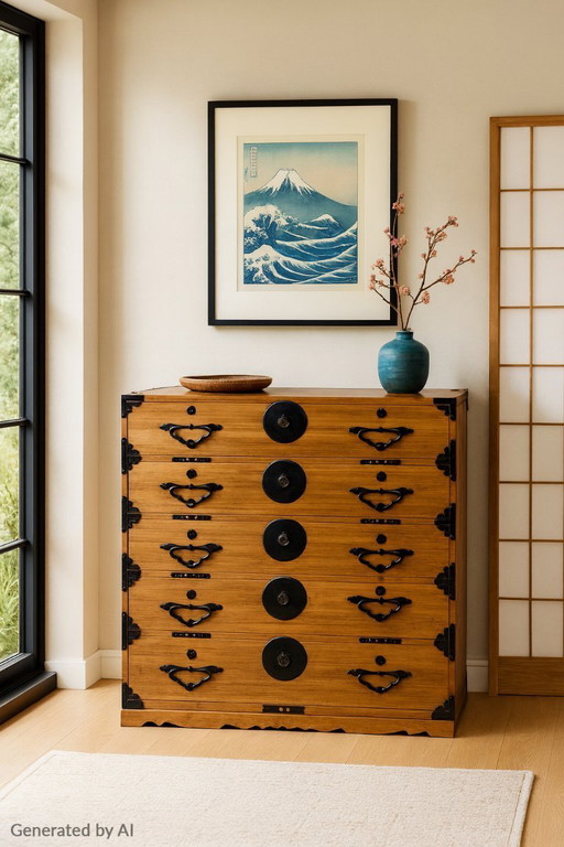 Antieke Japanse kist met vlindervormige 蝶 (chô)-sluitingen.