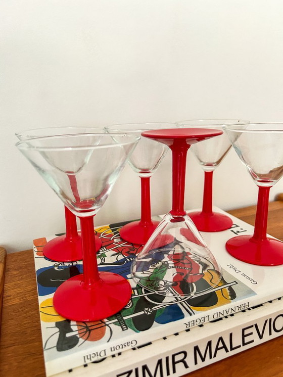 Image 1 of 6 bicchieri da martini con piede rosso