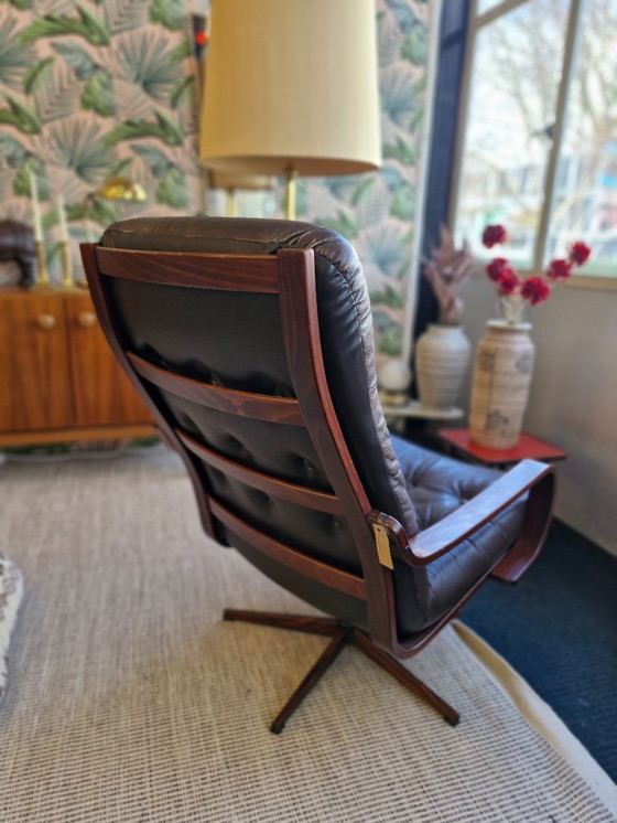 Image 1 of Vintage draaifauteuil bruin leer 70s