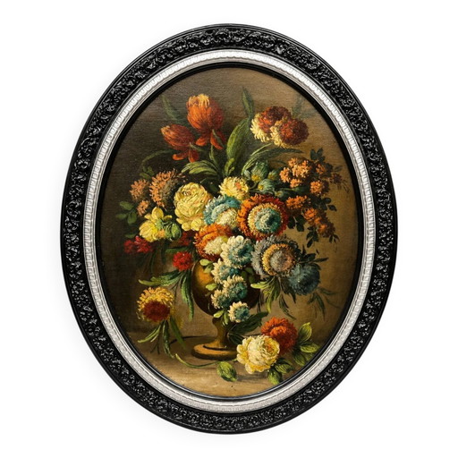Old still life with flowers. – schilderijen tekeningen, Wood, Canvas
