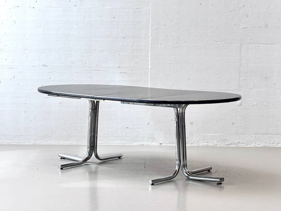 Image 1 of Black extendable table with chrome frame, 1970s