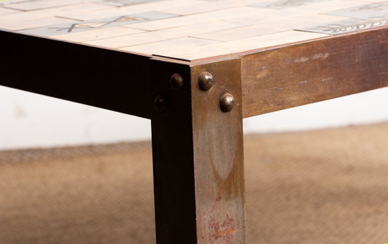 Image 1 of Coffee table in glazed ceramic and steel base by Jean Garbero Vallauris 1950.