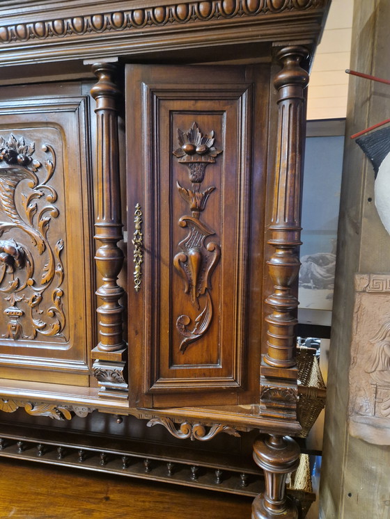 Image 1 of Antique Renaissance Sideboard Cabinet – Solid Wood – Hand-Carved