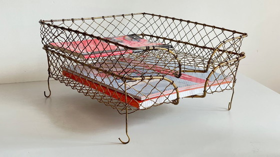 Image 1 of Vintage brass wire letter trays