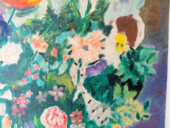 Vintage Floral Still Life, Impressionistic Early 1960s – Paintings & Drawings, Canvas (photo 5 of 10)