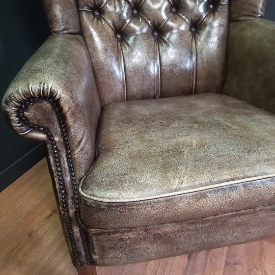 Image 1 of Fauteuil Chesterfield à oreilles vintage | Env. 1985-1990