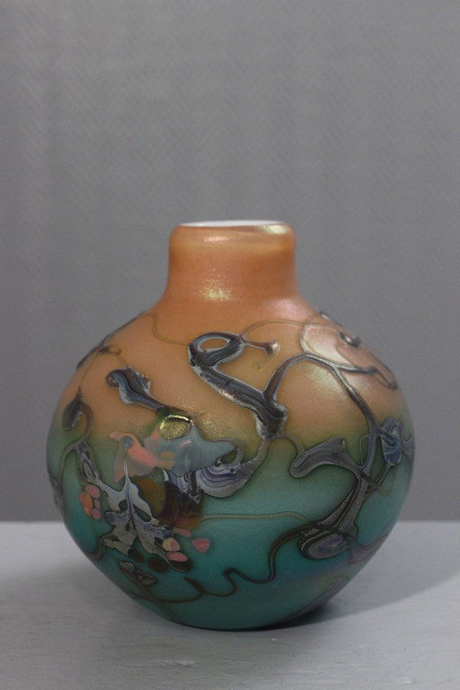 Pascal Guyot y Bernard Aconito en jarrón Biot, decoración abstracta iridiscente, Francia, 1993