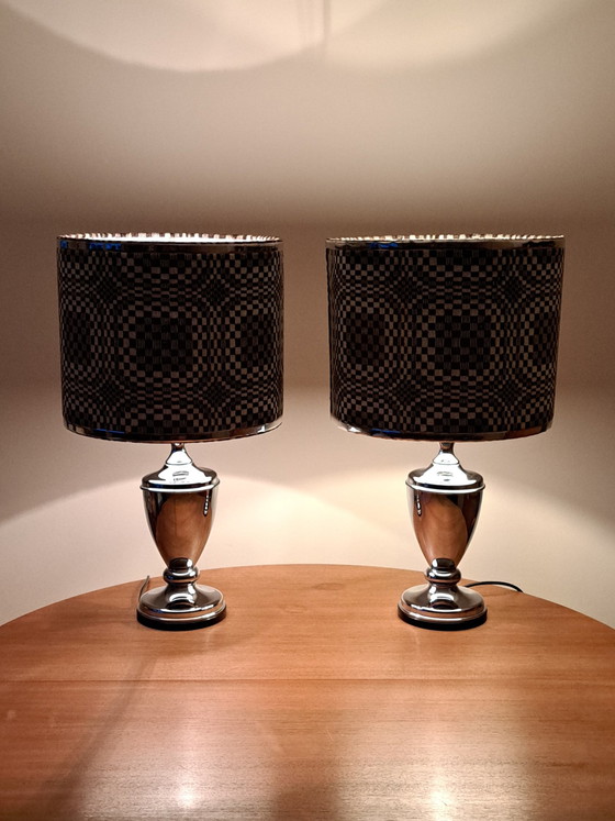 Image 1 of Op Art Chrome Table Lamps, 1970s – Pair, Excellent Condition