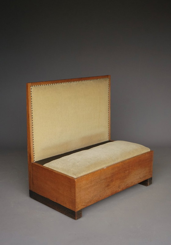 Image 1 of Kleine Haagse School / Art Deco eikenhouten halbank, jaren 1930