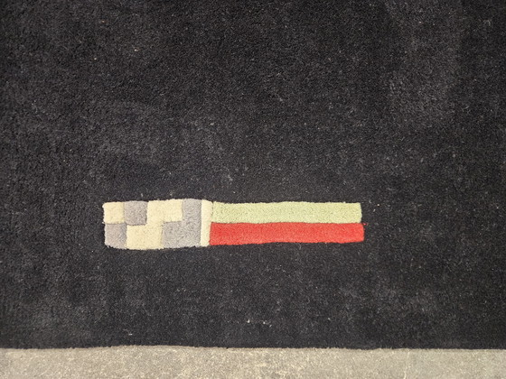 Image 1 of Tapis moderne en laine noire, noué à la main, motif abstrait géométrique, 246 x 340 cm