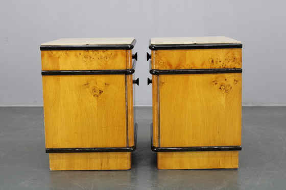 Image 1 of 1950s Pair of Bedside Tables/Nightstands in Birch Finish, Czechoslovakia