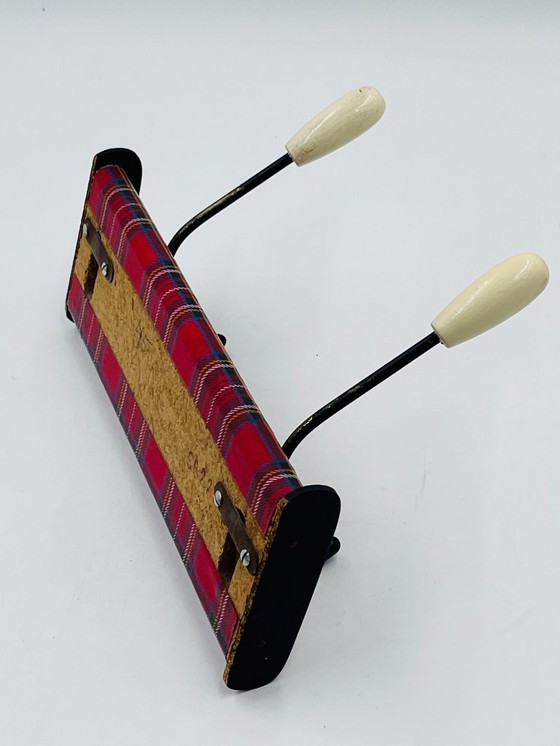 Image 1 of Vintage red tartan coat rack from the 1970s