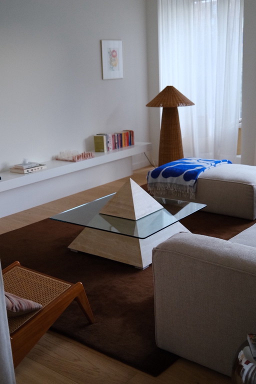 Vintage Postmodern Travertine Pyramid Coffee Table (1980s)