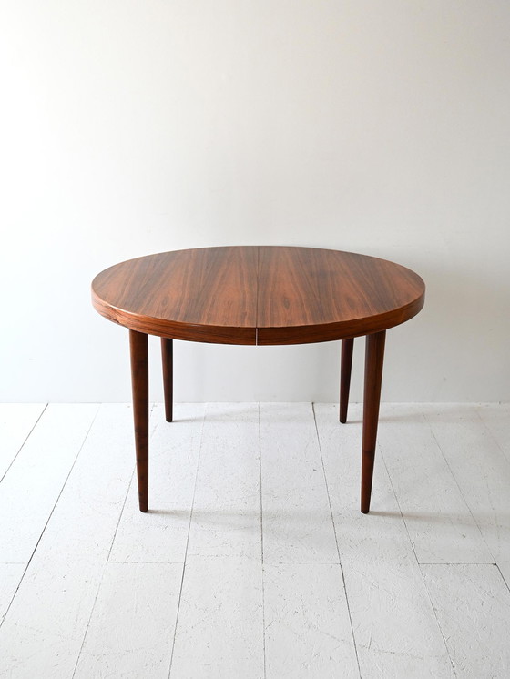 Image 1 of Vintage Extendable Round Scandinavian Rosewood Dining Table