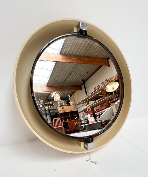 Miroir rond éclairé design A41 par Allibert, années 1970