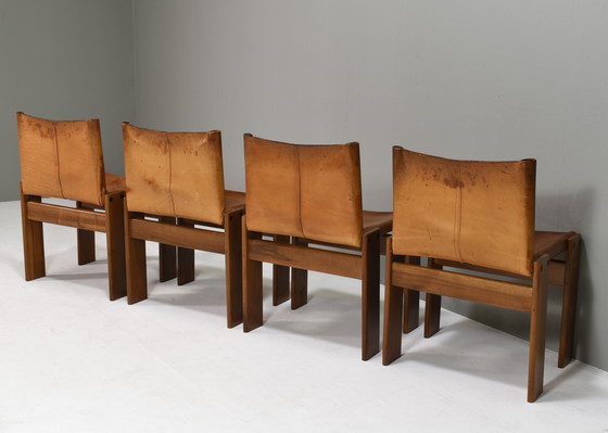 Image 1 of 4x Chaises Monk en cuir cognac par Afra & Tobia Scarpa pour Molteni, Italie 1974