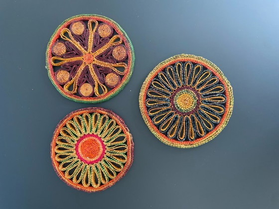 Image 1 of Set of 3 retro wicker coasters