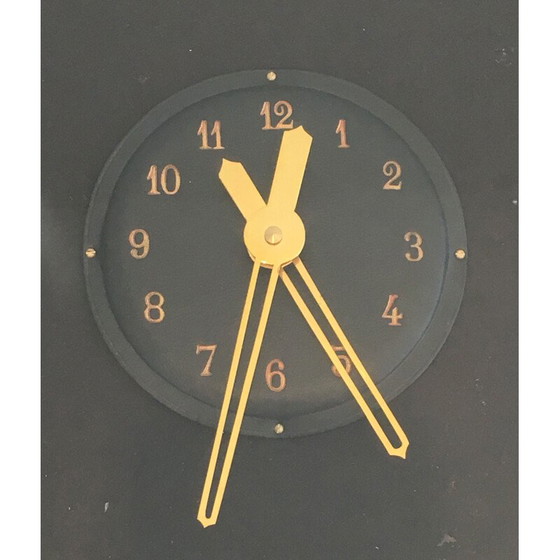 Image 1 of Round black and gold vintage wall clock, 1950