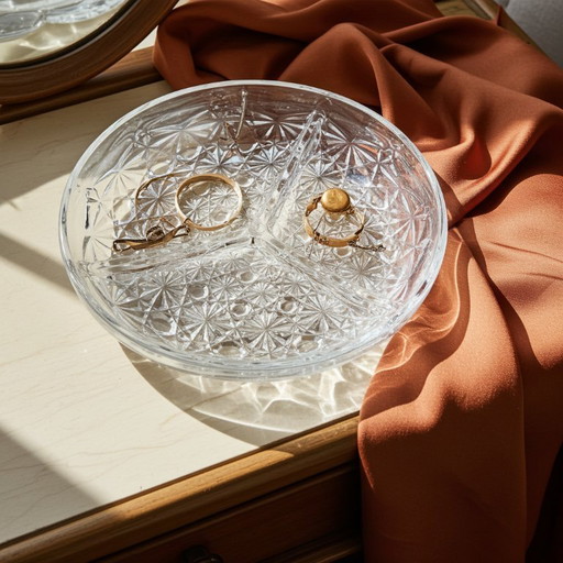 Plato vintage Crescendo France con compartimentos de cristal transparente