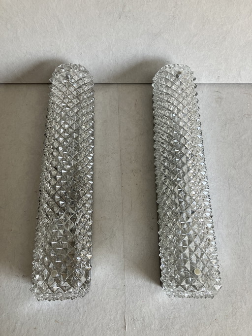 Beautiful prism crystal sconces by Glashütte Limburg