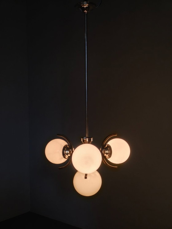 Image 1 of Lampadario Art Déco in nichel e vetro, anni '30