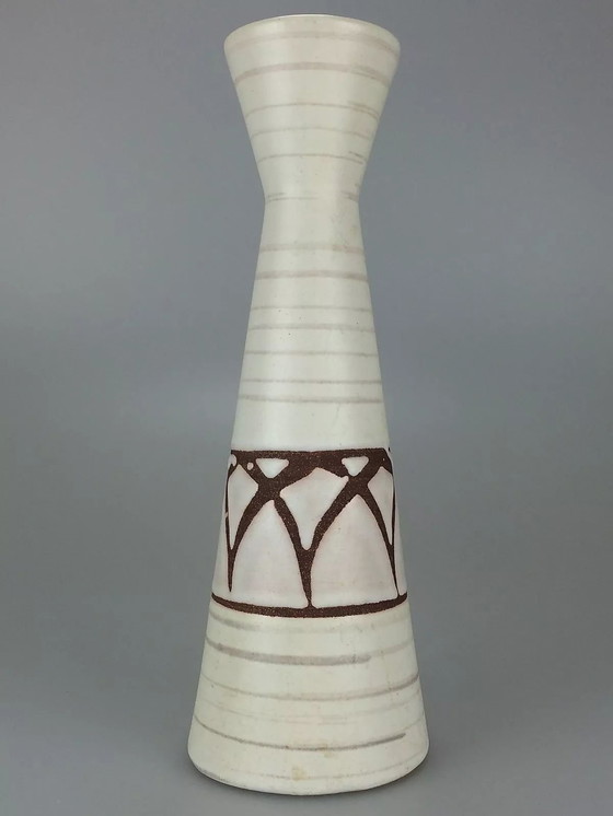 Image 1 of 70s vaas bloemenvaas keramiek vaas tafelvaas keramiek wit bruin space age