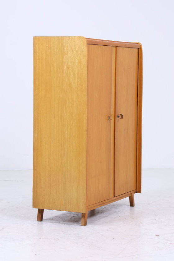 Image 1 of Armoire à linge vintage de Wilhelm Höltkemeyer années 60 | Mid Century Armoire à compartiments en bois Rangement rétro #05-88