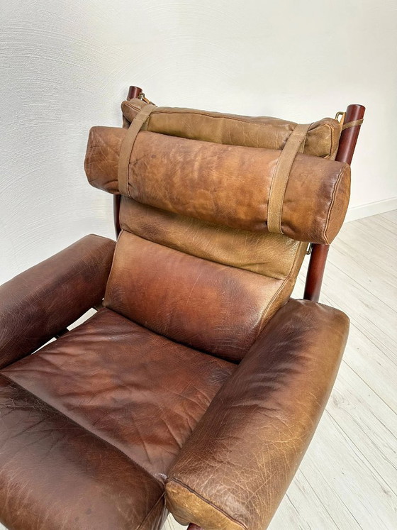 Image 1 of Poltrona lounge e poggiapiedi vintage in pelle Inca di Arne Norell per Norell Möbel AB, design svedese, anni '70.