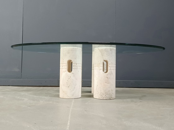 Image 1 of Table basse vintage en travertin et verre, 1970