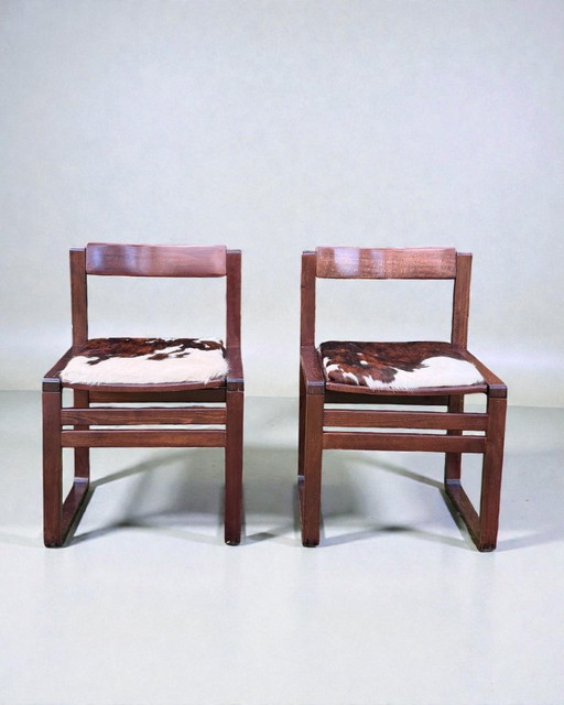 Italienische Esszimmerstühle aus der Mitte des 20. Jahrhunderts mit Bezug aus naturbelassenem Rindsleder (2er-Set)