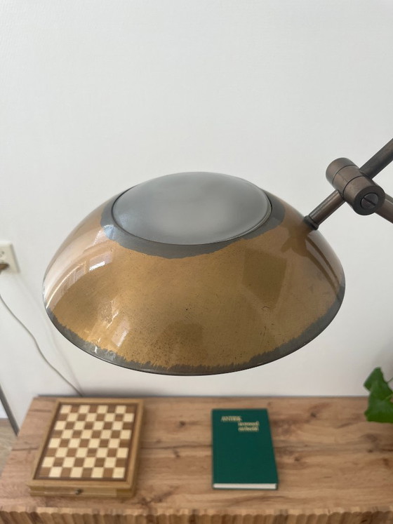 Image 1 of Lampada da terra vintage Relco Milano anni '80 – Legno di radica e bronzo – Design postmoderno italiano