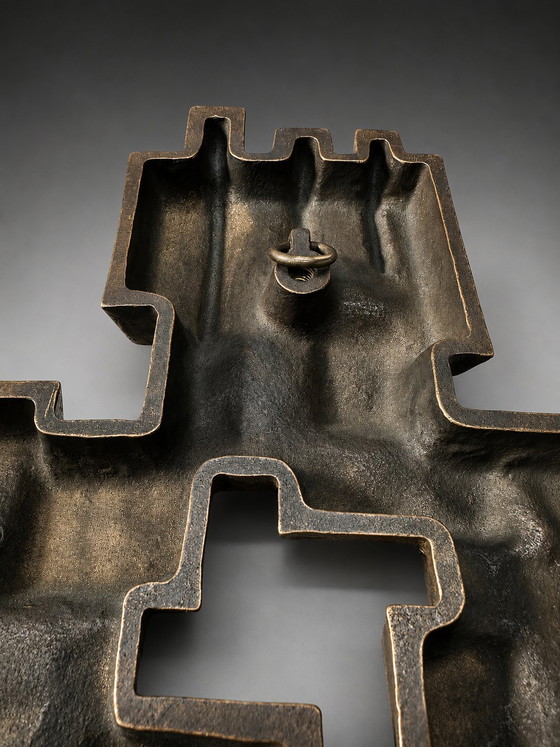 Image 1 of Brutalist Cubist Bronze Wall Cross | Geometric Modernist Sculpture | 1970s