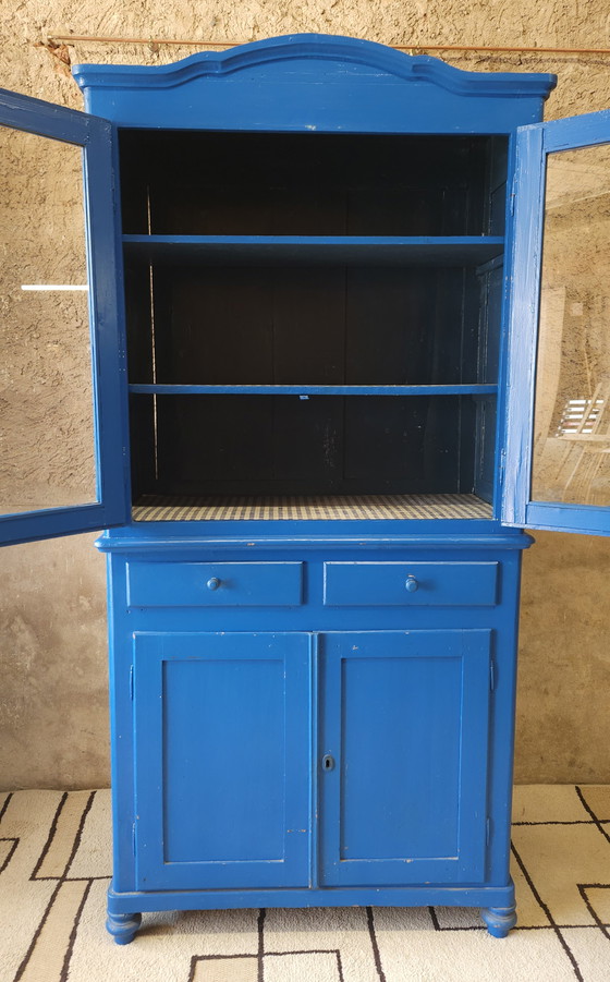 Image 1 of Altes Buffet, Geschirrschrank aus blauem Holz 1960
