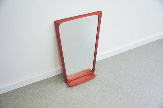Vintage Teak Mirror with Small Shelf – Glass, Wood (photo 2 of 5)