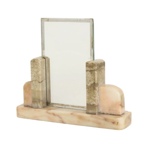 Pequeño marco de fotos Art Déco con cuadro de mármol y cristal con borde espejado. – fotolijsten, Marble