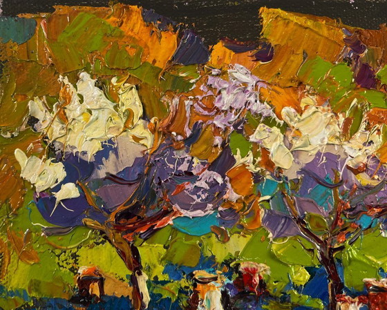 Image 1 of Original Oil Painting Colorful Trees Landscape Colors spring aroma