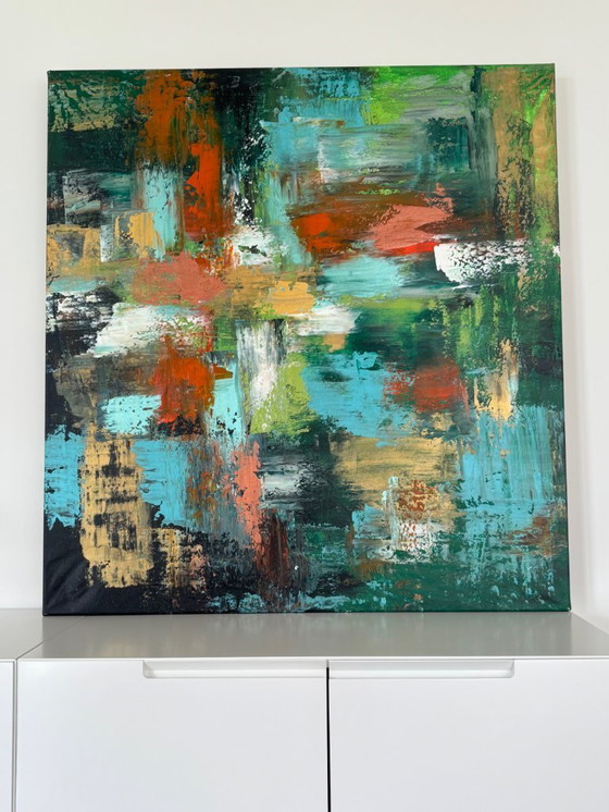 Image 1 of Peinture acrylique moderne de Floria Rey. Dimensions : 106 x 104 cm.