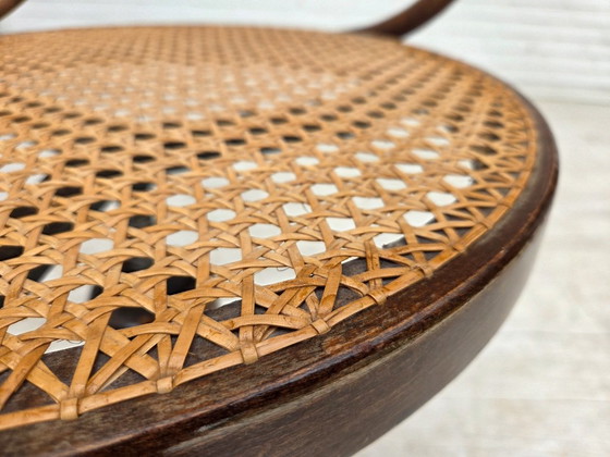 Années 1950, fauteuil pivotant, bois courbé, tissu d'ameublement en maille. – Chaises pivotantes, Metal (photo 7 of 15)