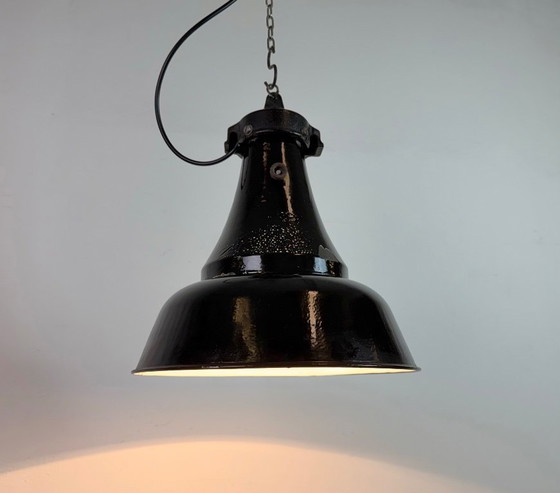Image 1 of Industrial Black Enamel Bauhaus Pendant Lamp, 1930s