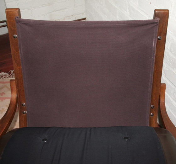 Image 1 of Midcentury Scandinavische fauteuil met lederen kussen