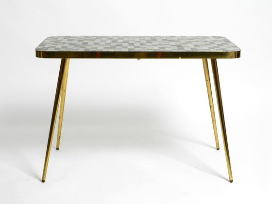 Image 1 of Beautiful Mid-Century Modern Brass Side Table With Mosaic Surface by Münchener Zierspiegel