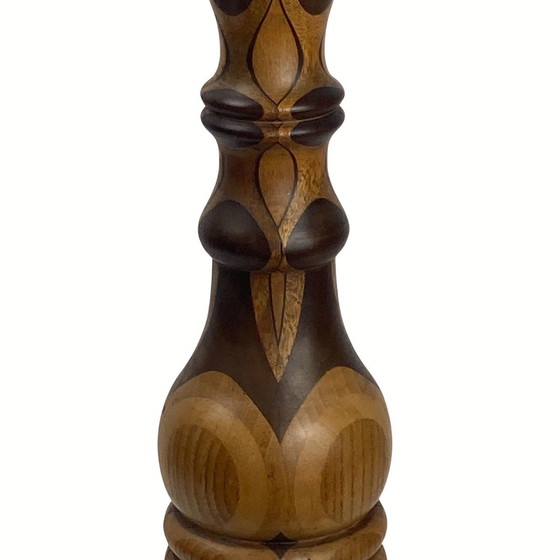 Image 1 of Art Deco Mid Century Tischlampe aus geschwungenem Holz, 1950S