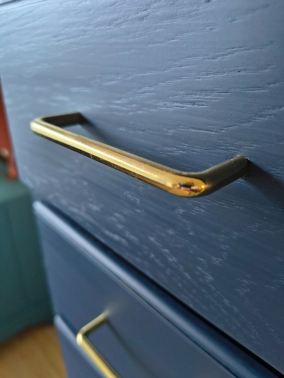 Solid Oak Chest of Drawers – Dark Blue & Gold – Wood (photo 8 of 10)